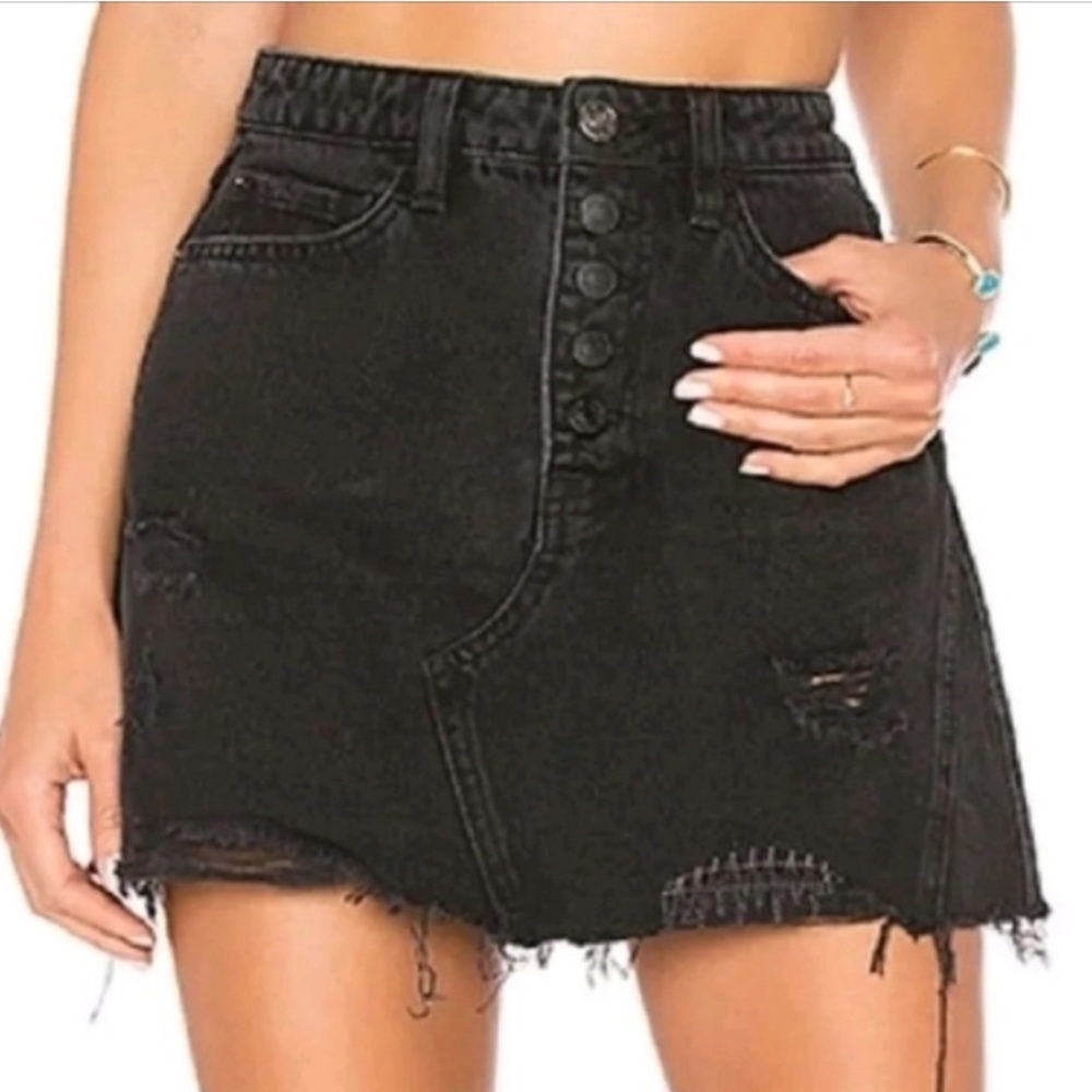 Free People We the Free Charcoal Denim Mini Skirt Size 25